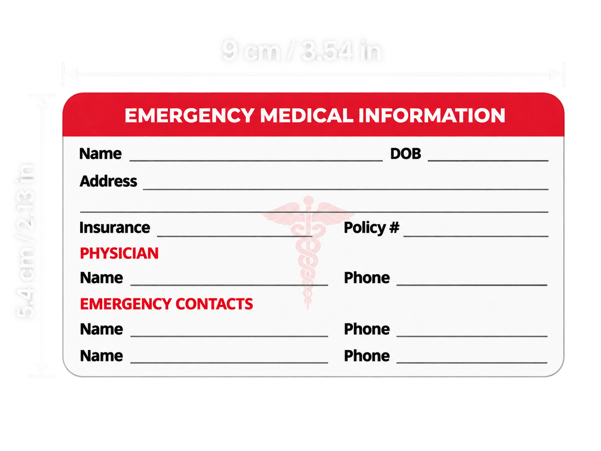 Front of the DAYMERIT medical information card