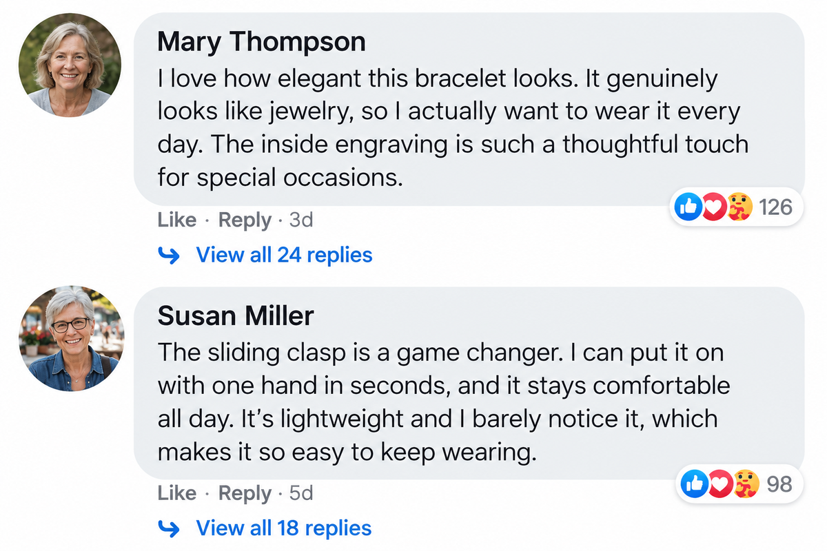 Full screenshot of an original customer comment about WristNote's sliding closure