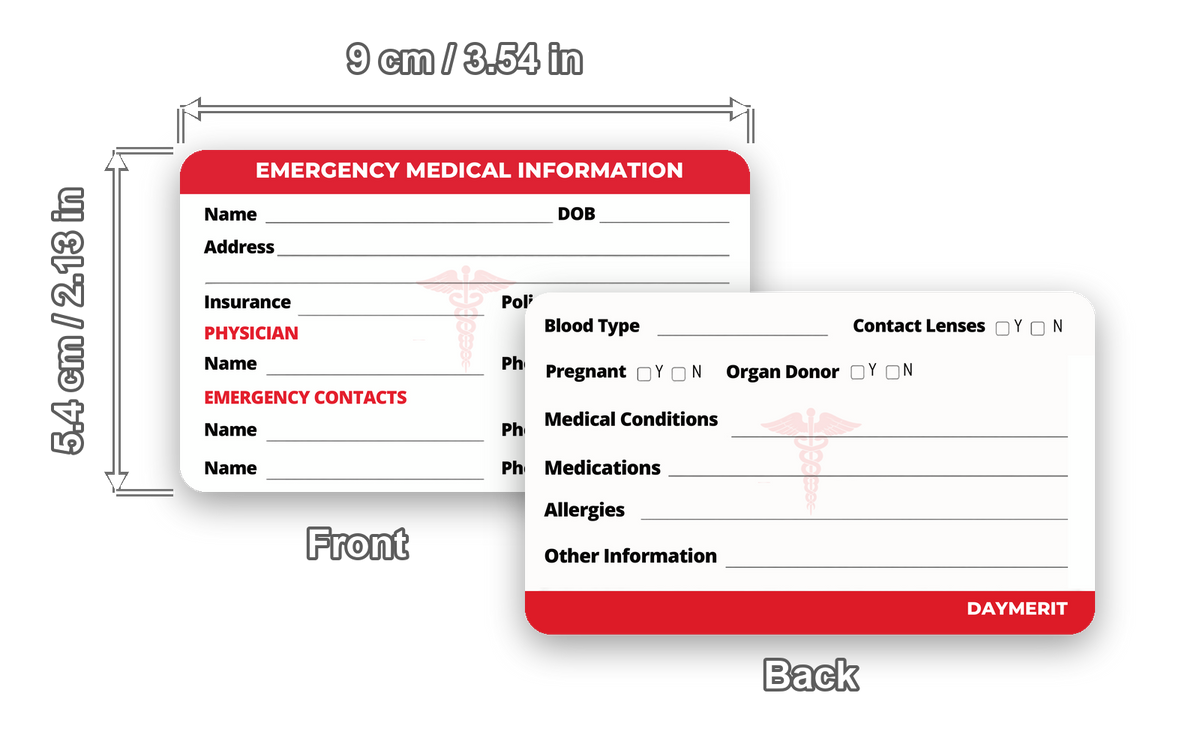 DAYMERIT medical information card