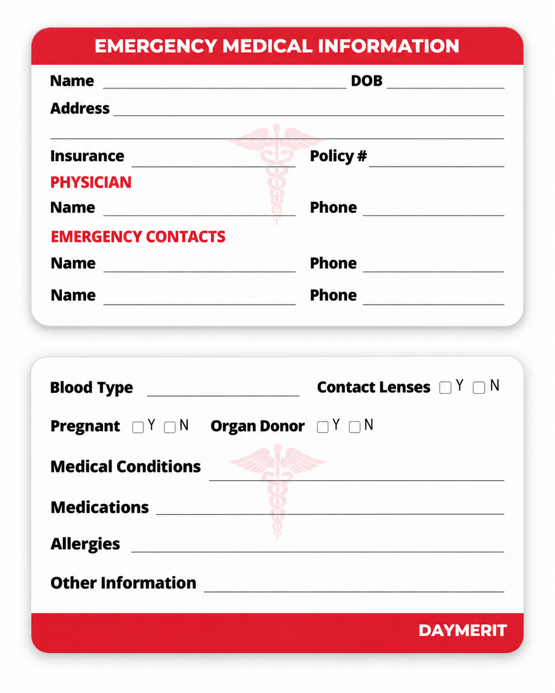WristNote bracelet beside the included double-sided medical ID card